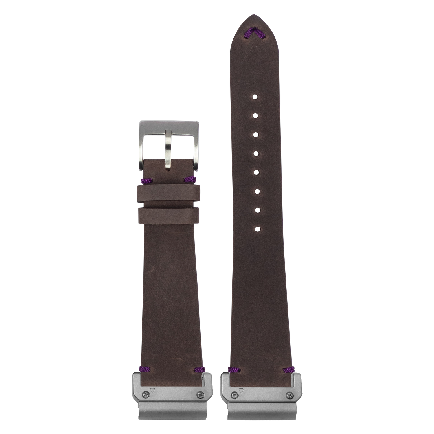 Vintage Crazy Horse Leather Dark Brown Violet Stitching strap with QuickFit adapters attached to both ends