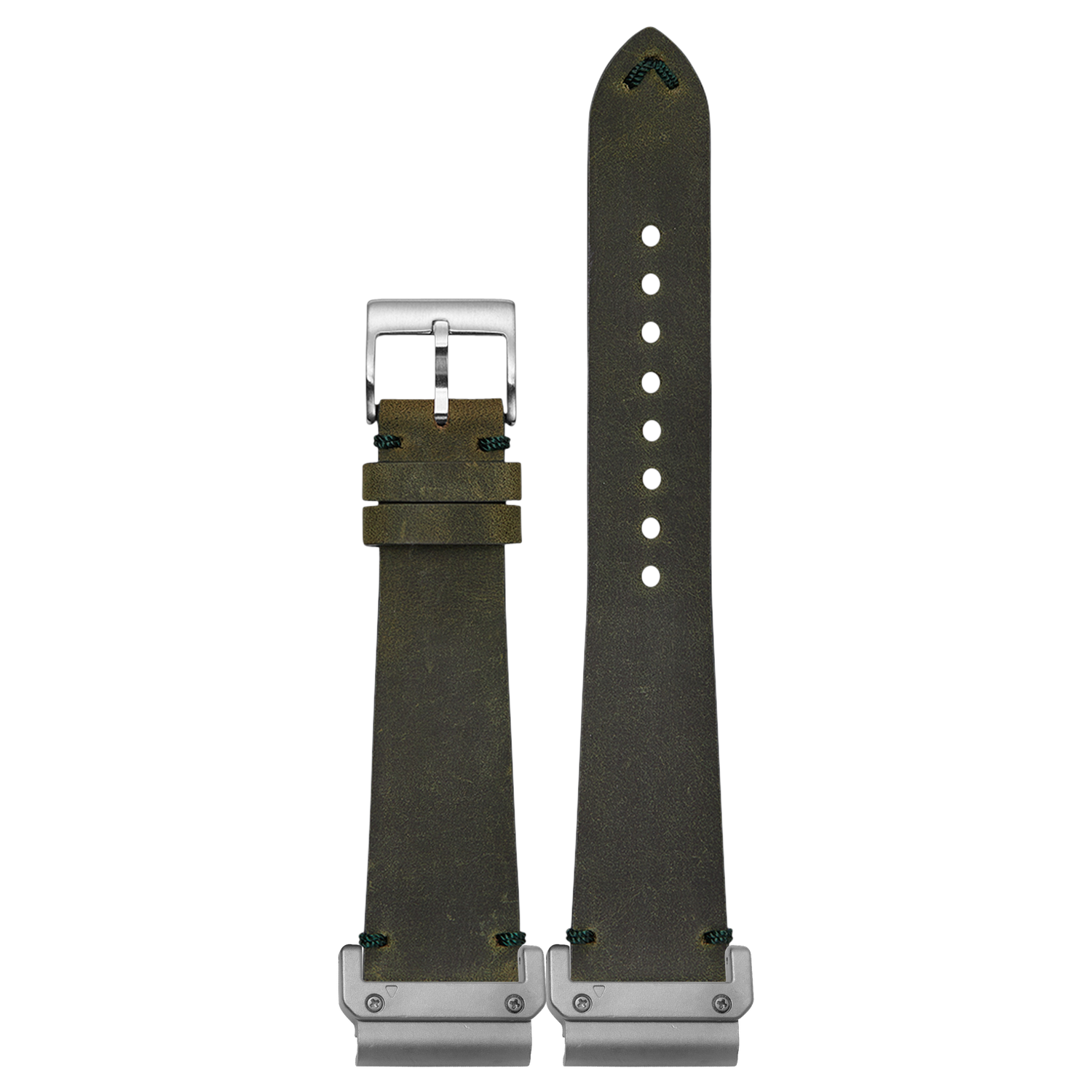 Vintage Crazy Horse Leather Green strap with QuickFit adapters attached to both ends