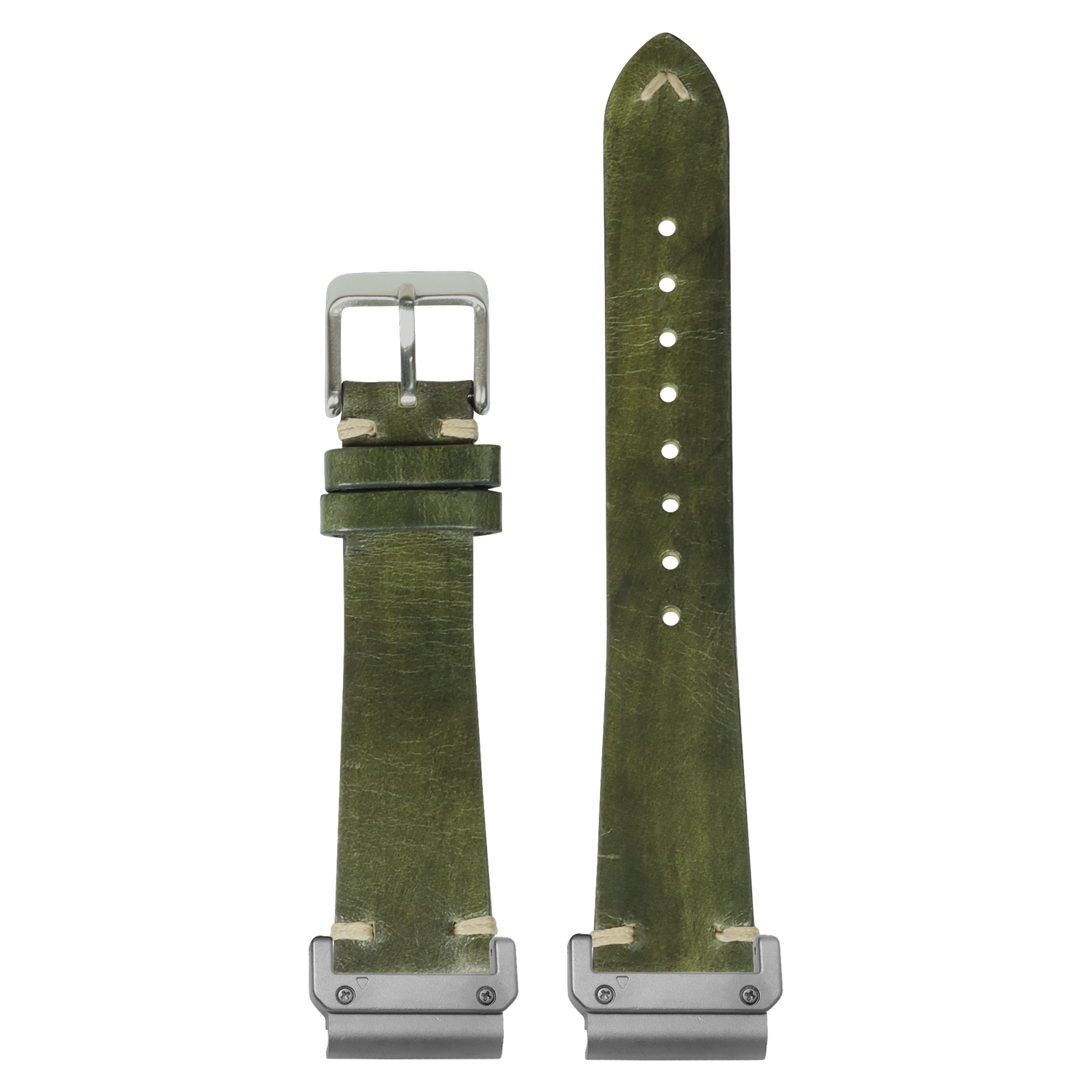 Vintage Knotted Leather Smoked Amazon Green strap with QuickFit adapters attached to both ends