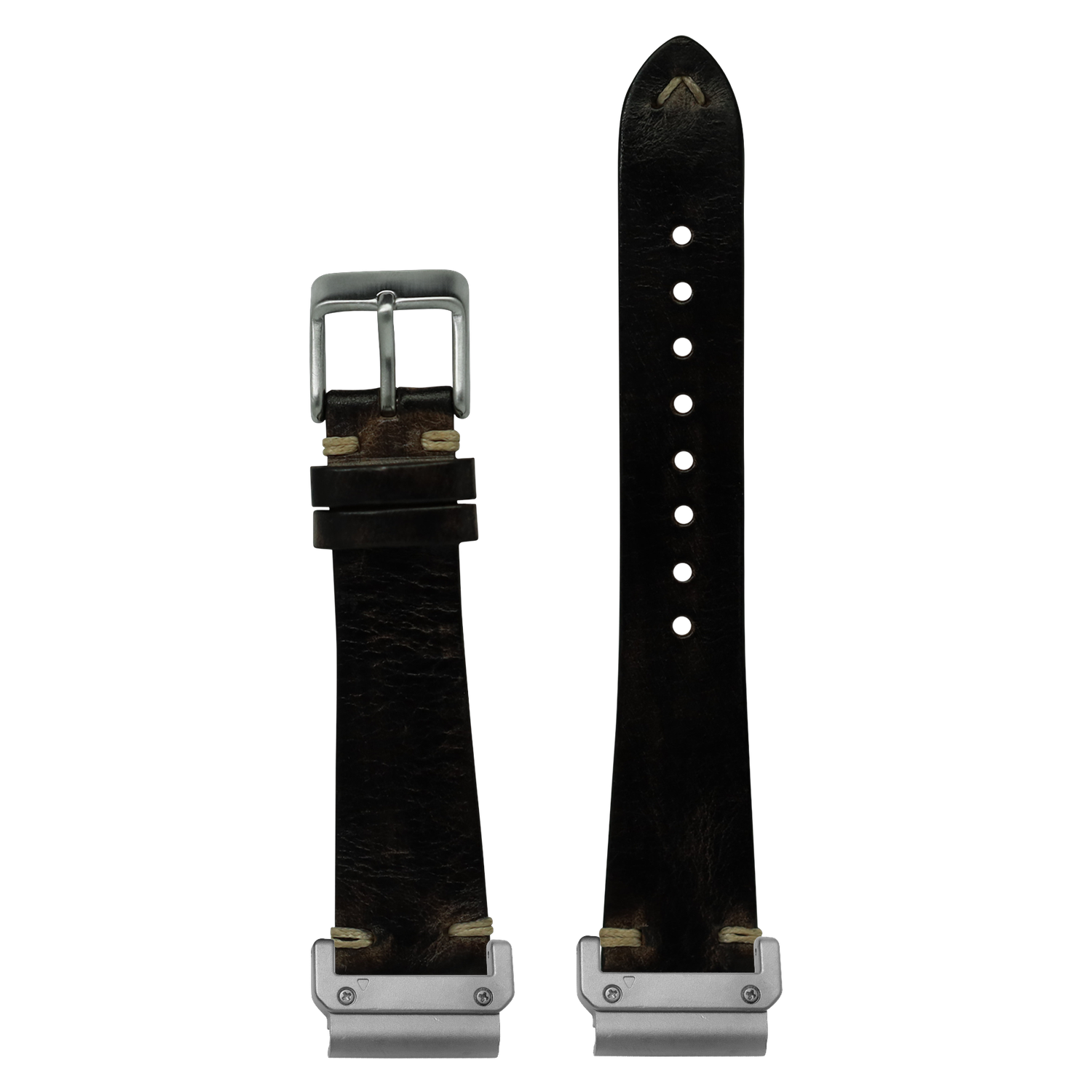 Vintage Knotted Leather Smoked Black strap with QuickFit adapters attached to both ends