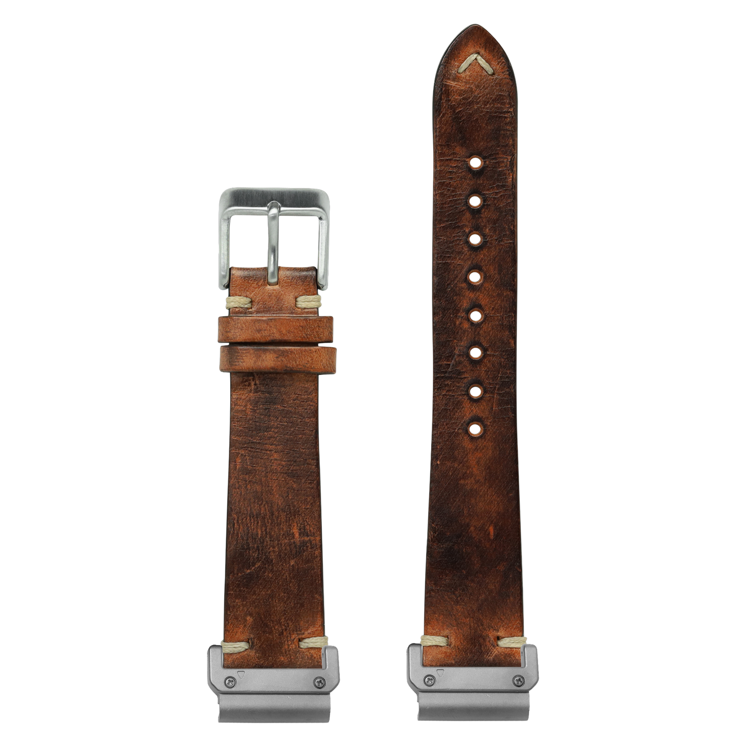 Vintage Knotted Leather Smoked Brown strap with QuickFit adapters attached to both ends