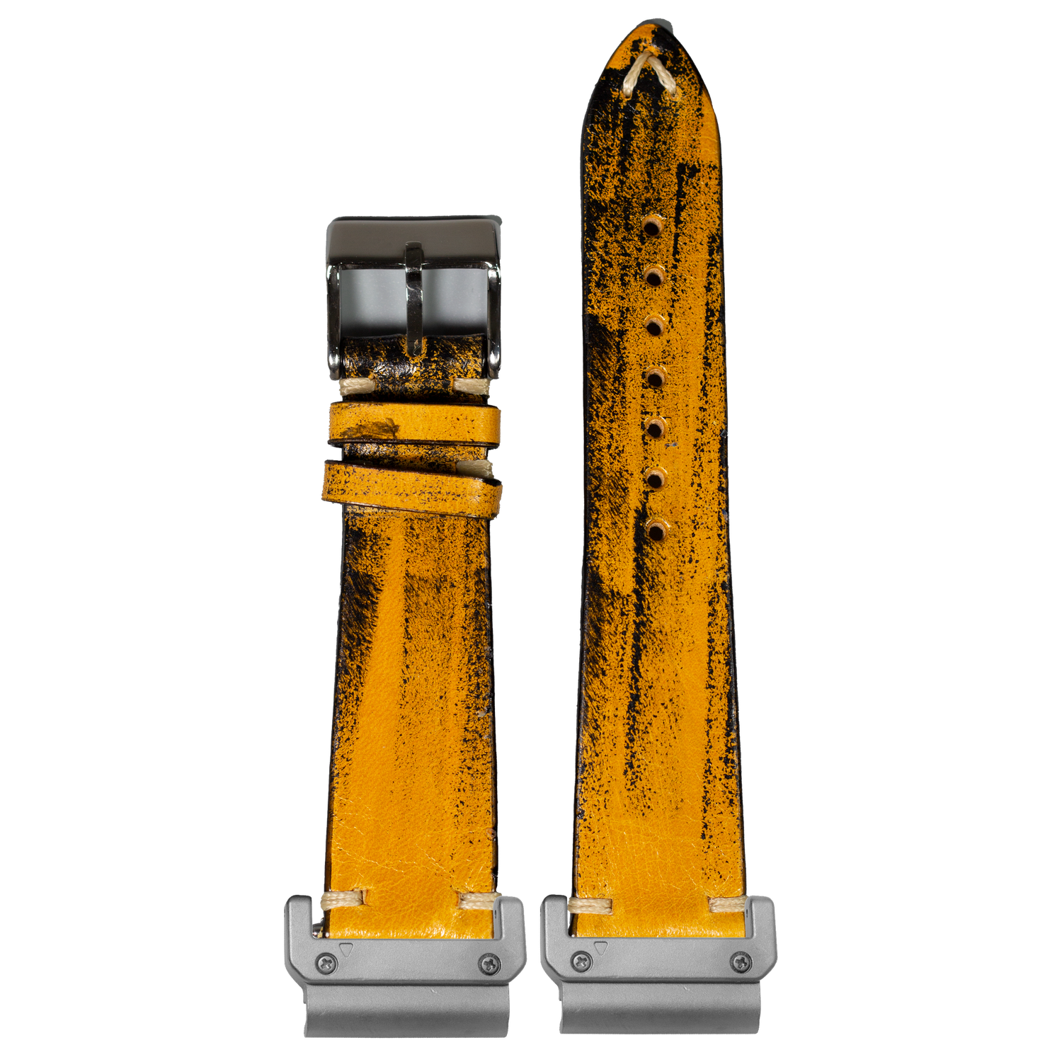 Vintage Knotted Leather Smoked Yellow strap with QuickFit adapters attached to both ends