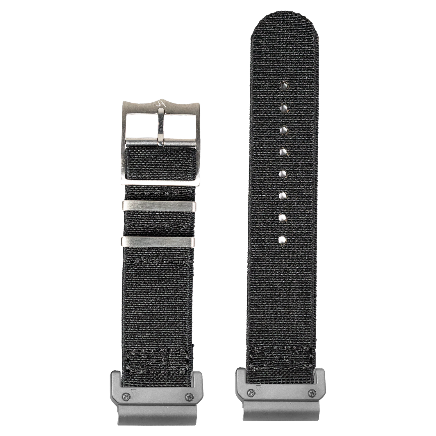Watch strap with QuickFit 20mm adapters attached to both ends - flat lay