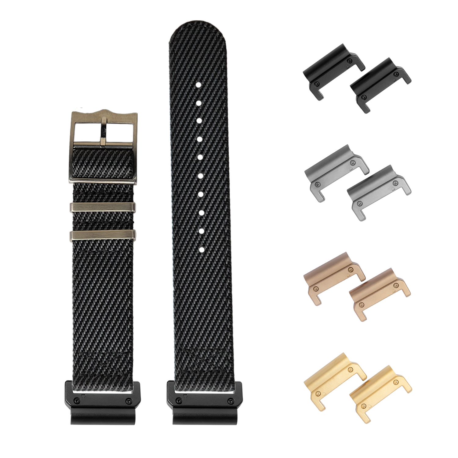 QuickFit Cross Militex dark grey 26mm watch band with interchangeable lugs in multiple finishes