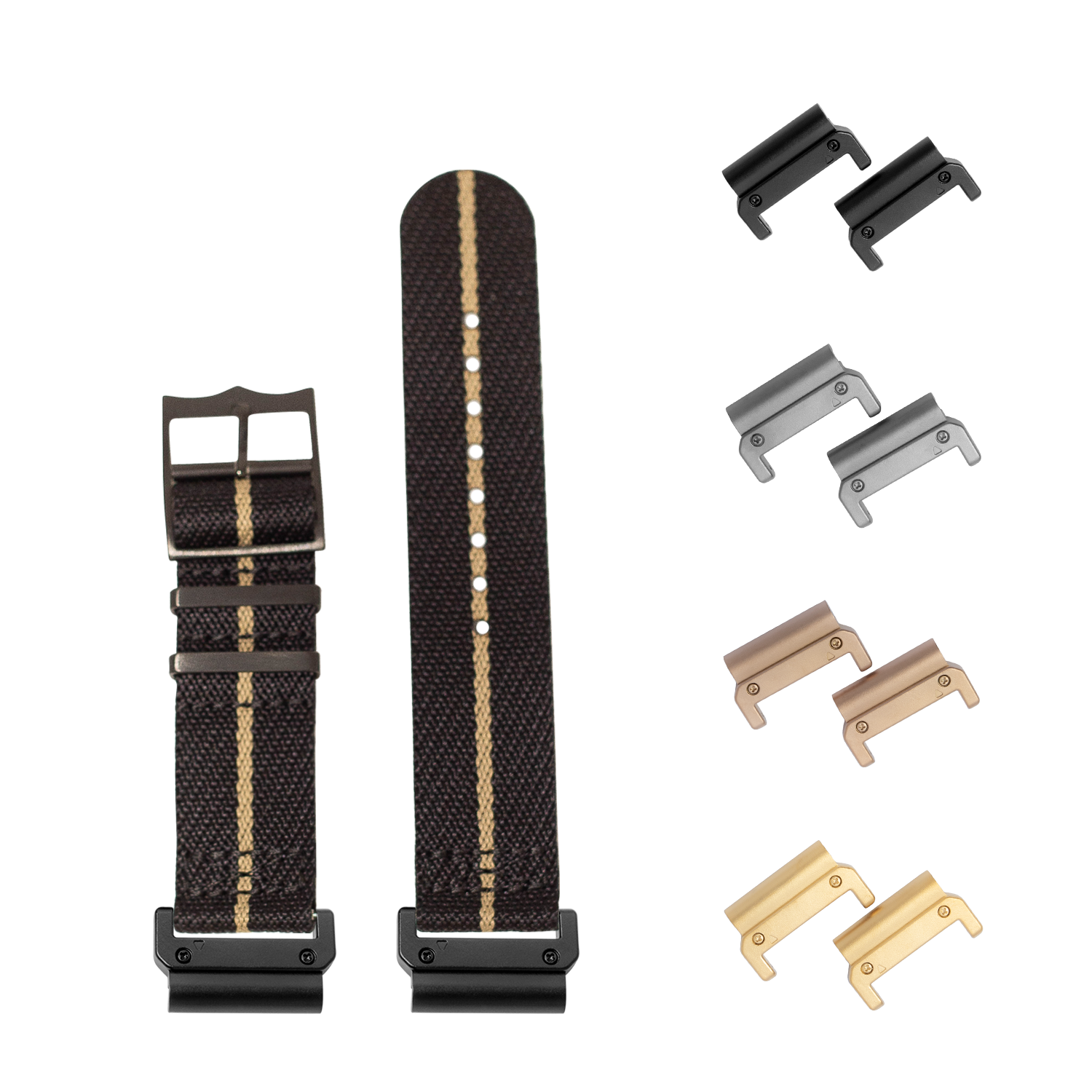 QuickFit Cross Militex Stealth Black Wheat fabric watch strap 22mm with interchangeable black hardware lugs