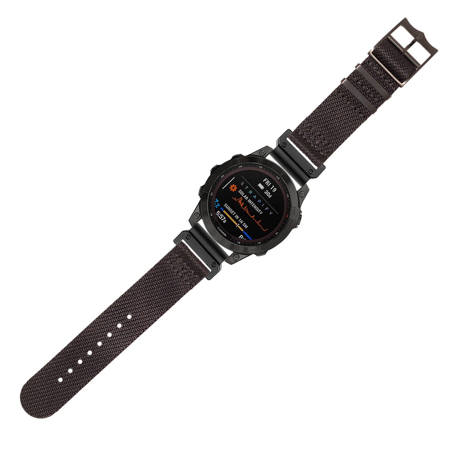 Black tactical smartwatch with AMOLED display, stealth black hardware, and cross militex quick fit strap
