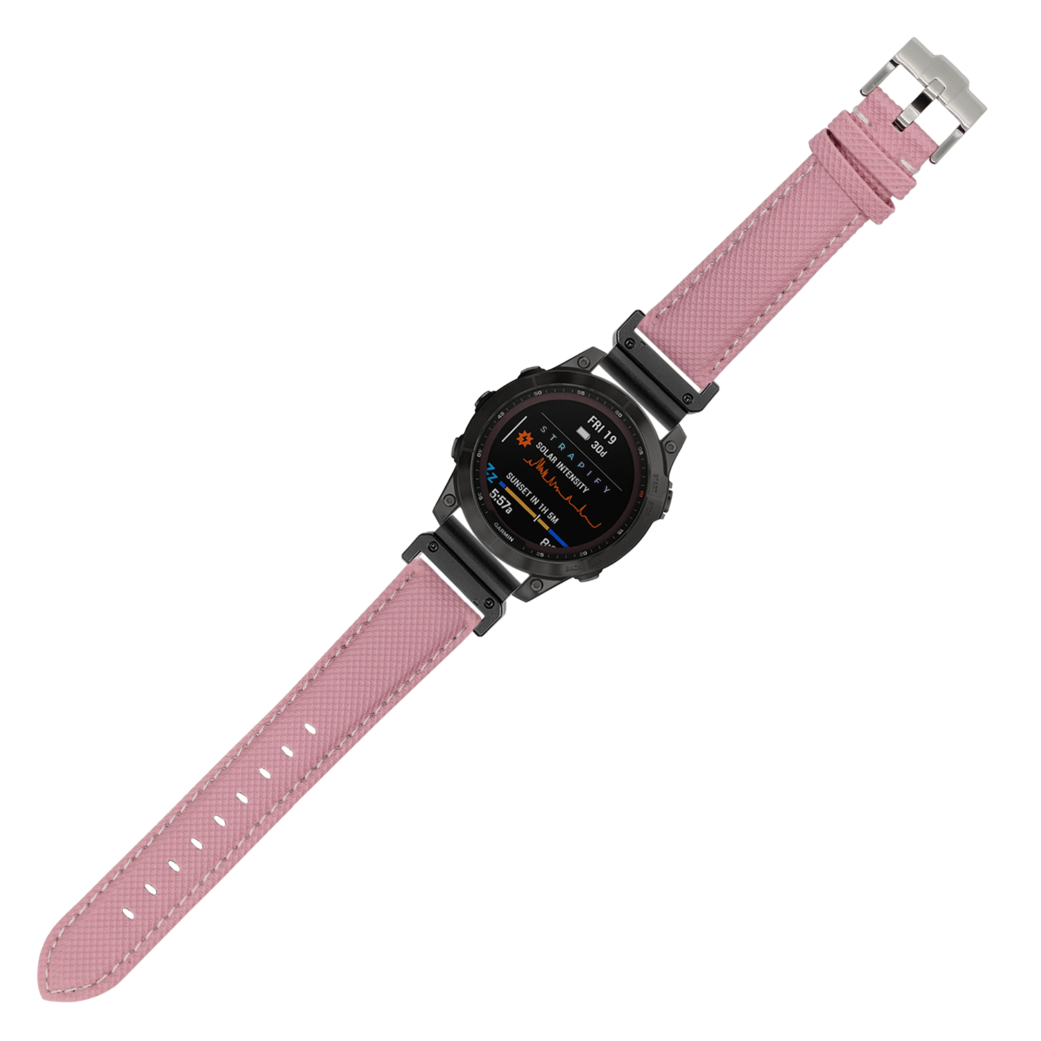 QuickFit sailcloth watch band 26mm pink with white stitching and stainless steel hardware