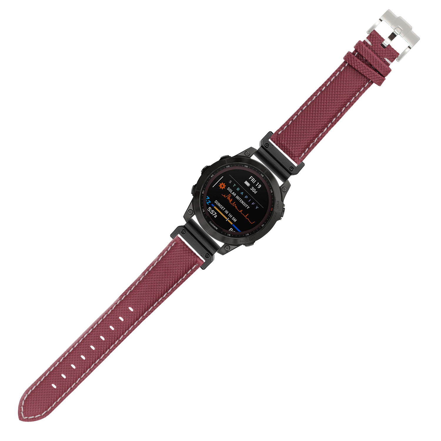 QuickFit sailcloth watch band burgundy red with white stitching 22mm replacement strap
