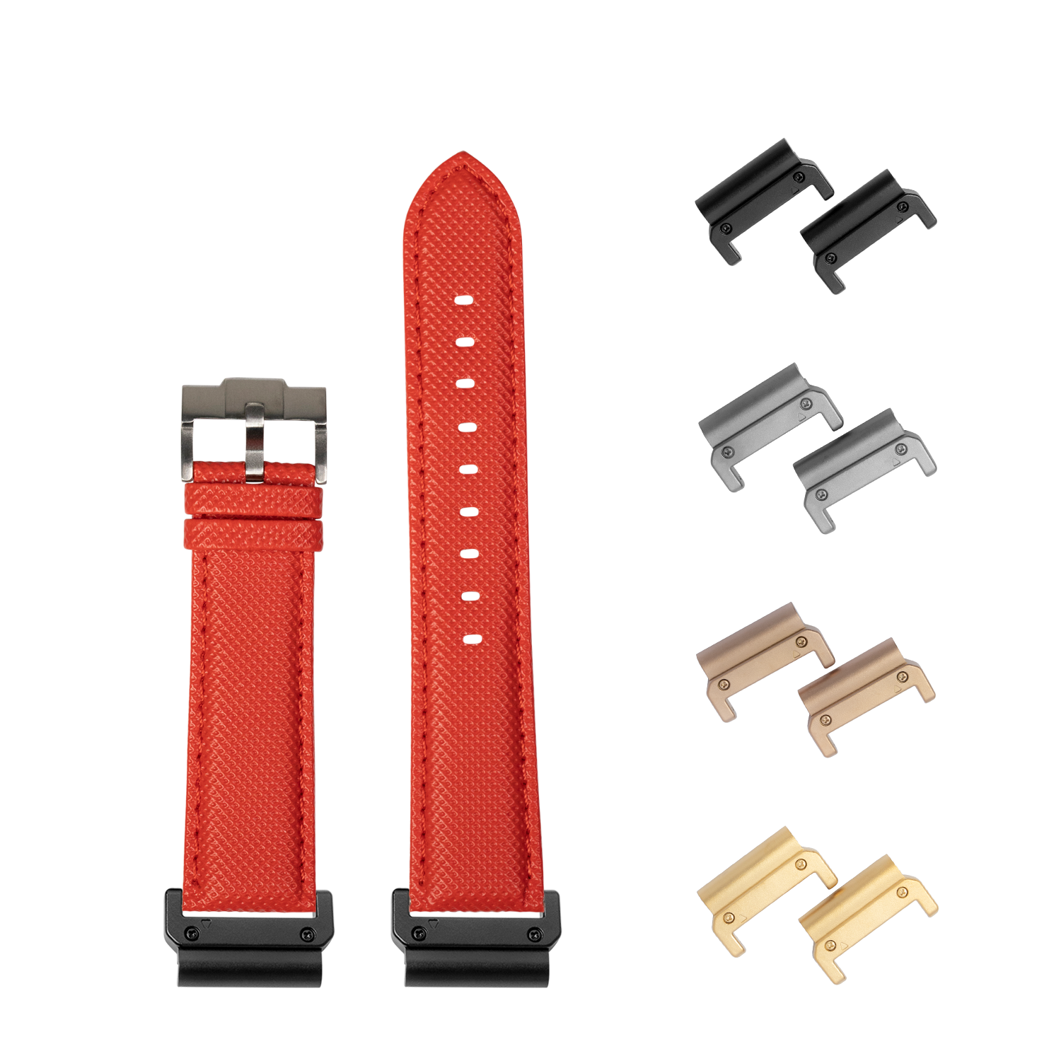 Red sailcloth watch band 22mm with quick fit interchangeable lugs in multiple finishes including black, gray, bronze and gold