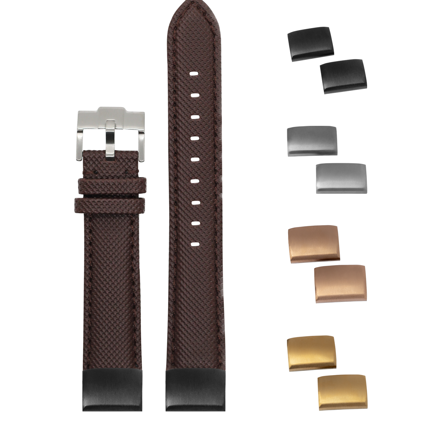 Brown sailcloth watch band 20mm with interchangeable metal buckles and keepers included