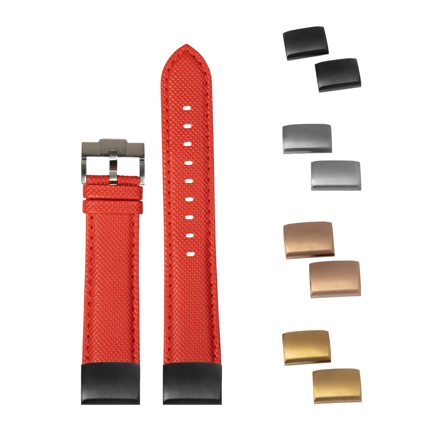 Red sailcloth quick-fit watch strap 20mm with interchangeable metal buckles and keepers