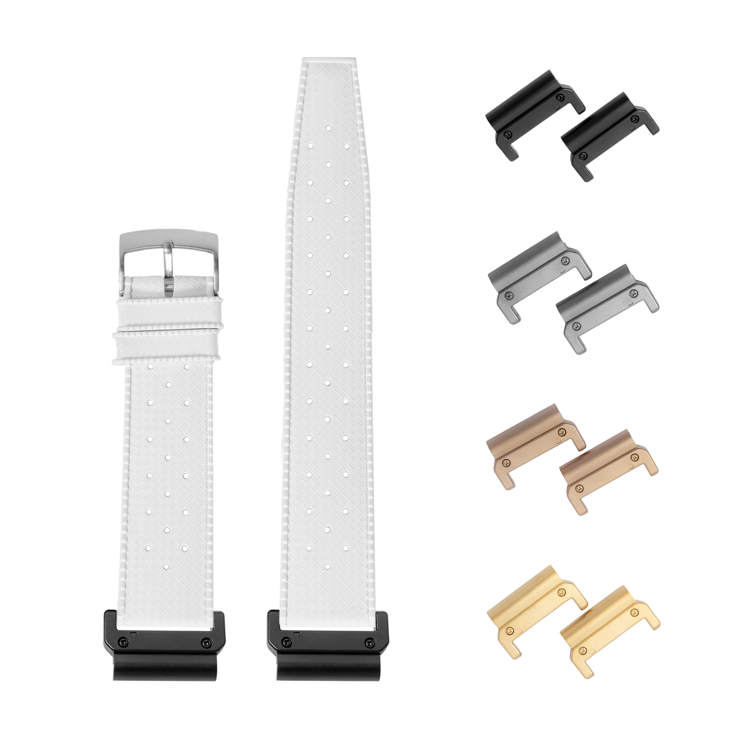 QuickFit King Tropic white FKM rubber watch strap with interchangeable metal lugs in multiple finishes