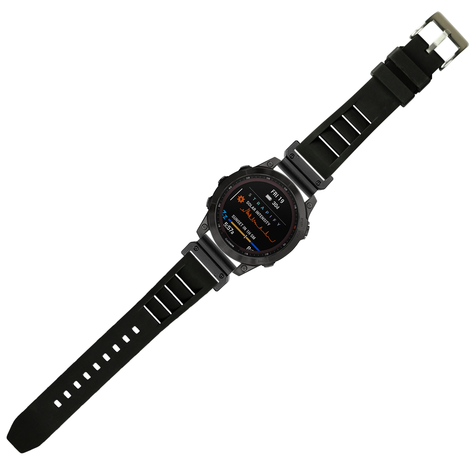 Black Shark Fin FKM rubber watch strap 26mm QuickFit with stainless steel buckle on tactical sport watch