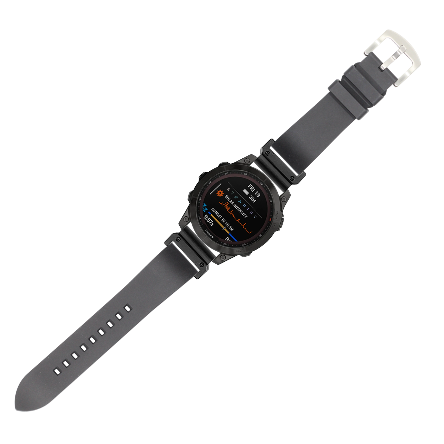 Black FKM rubber QuickFit watch strap 26mm with stainless steel buckle and deployment clasp