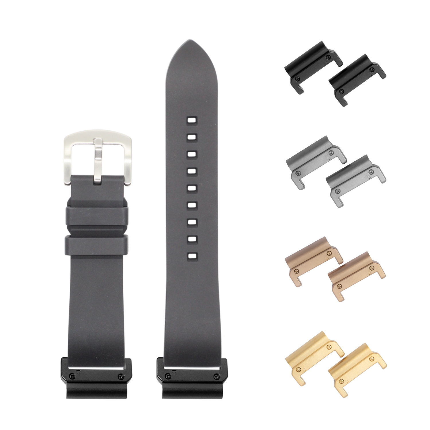 QuickFit Prairie black FKM rubber watch strap 26mm with interchangeable lugs in multiple finishes