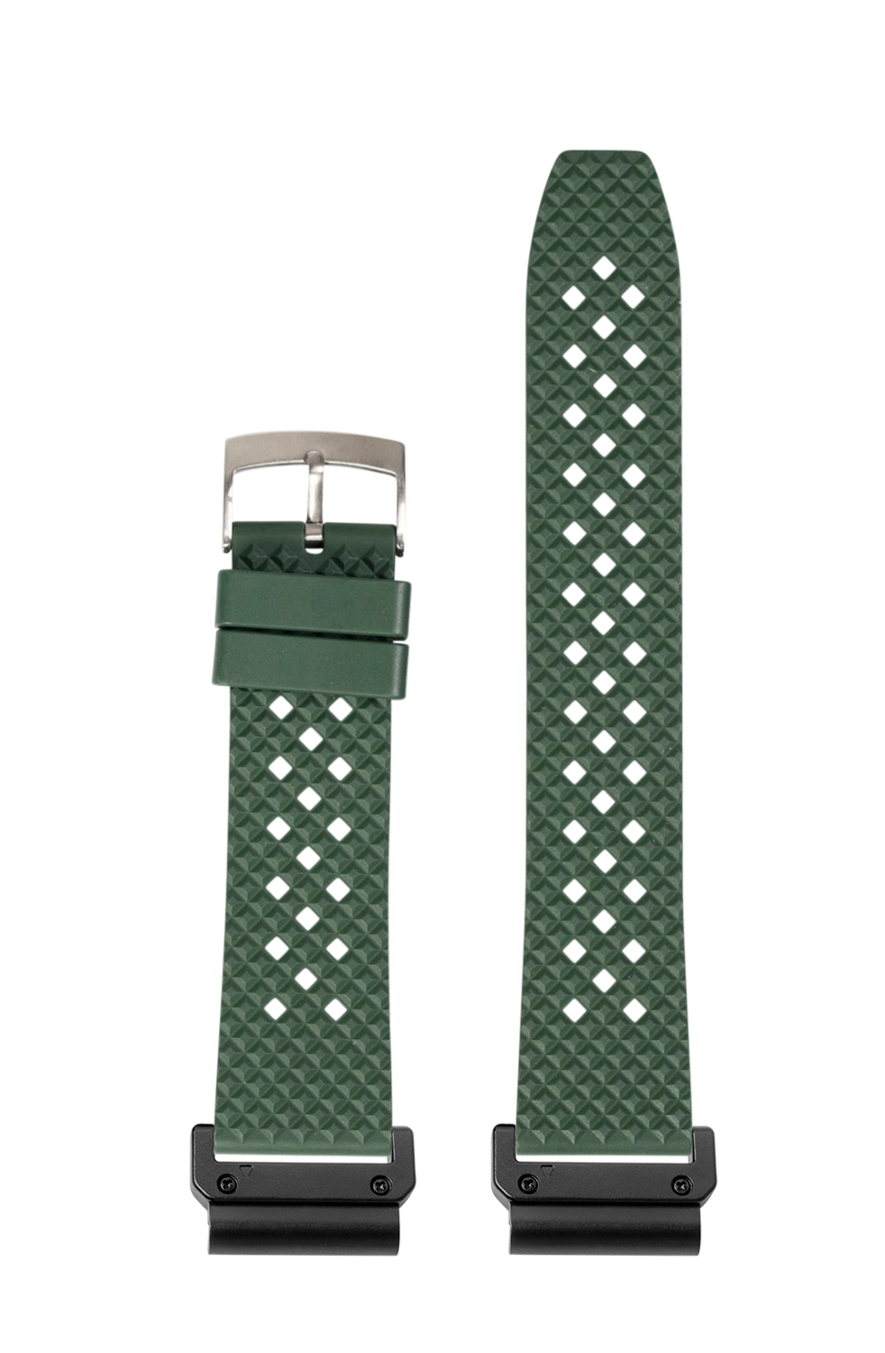 Green rubber watch band with diamond pattern and white perforations, quickfit system, 22mm width