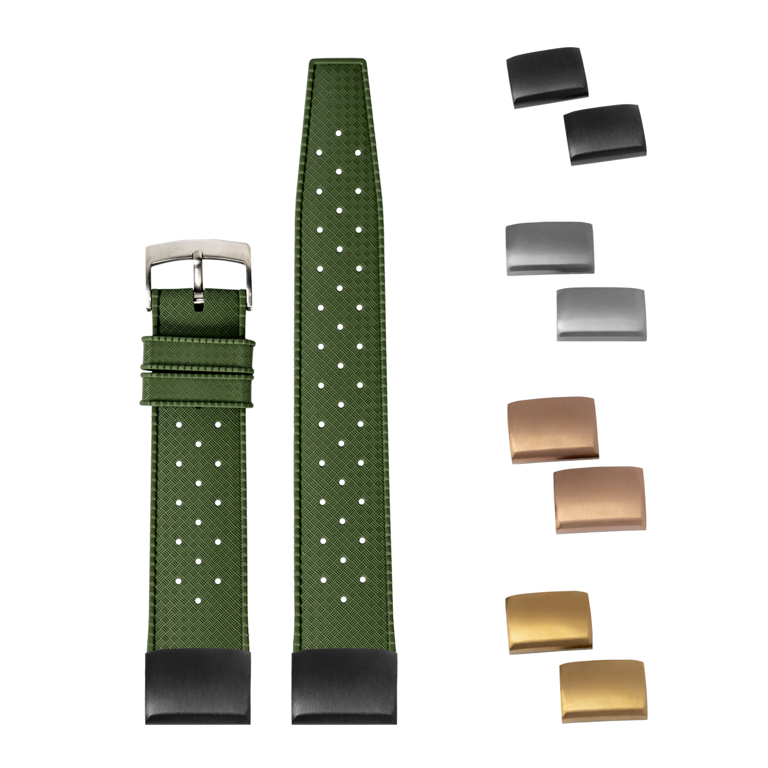 QuickFit King Tropic forest green FKM rubber watch strap 20mm with interchangeable buckles and keepers