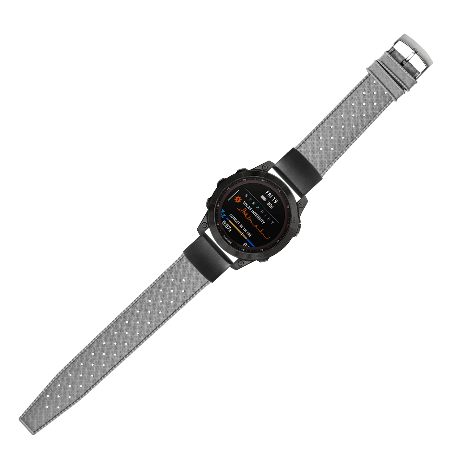 QuickFit King Tropic grey FKM rubber strap 20mm with black digital sports watch display