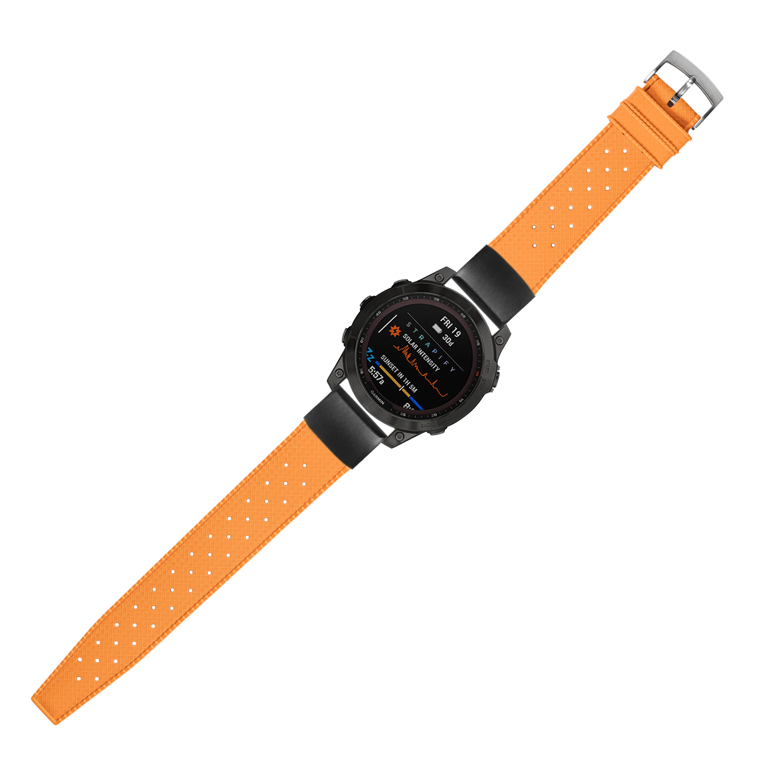 QuickFit King Tropic orange FKM rubber watch strap 20mm with perforated design and stainless steel buckle