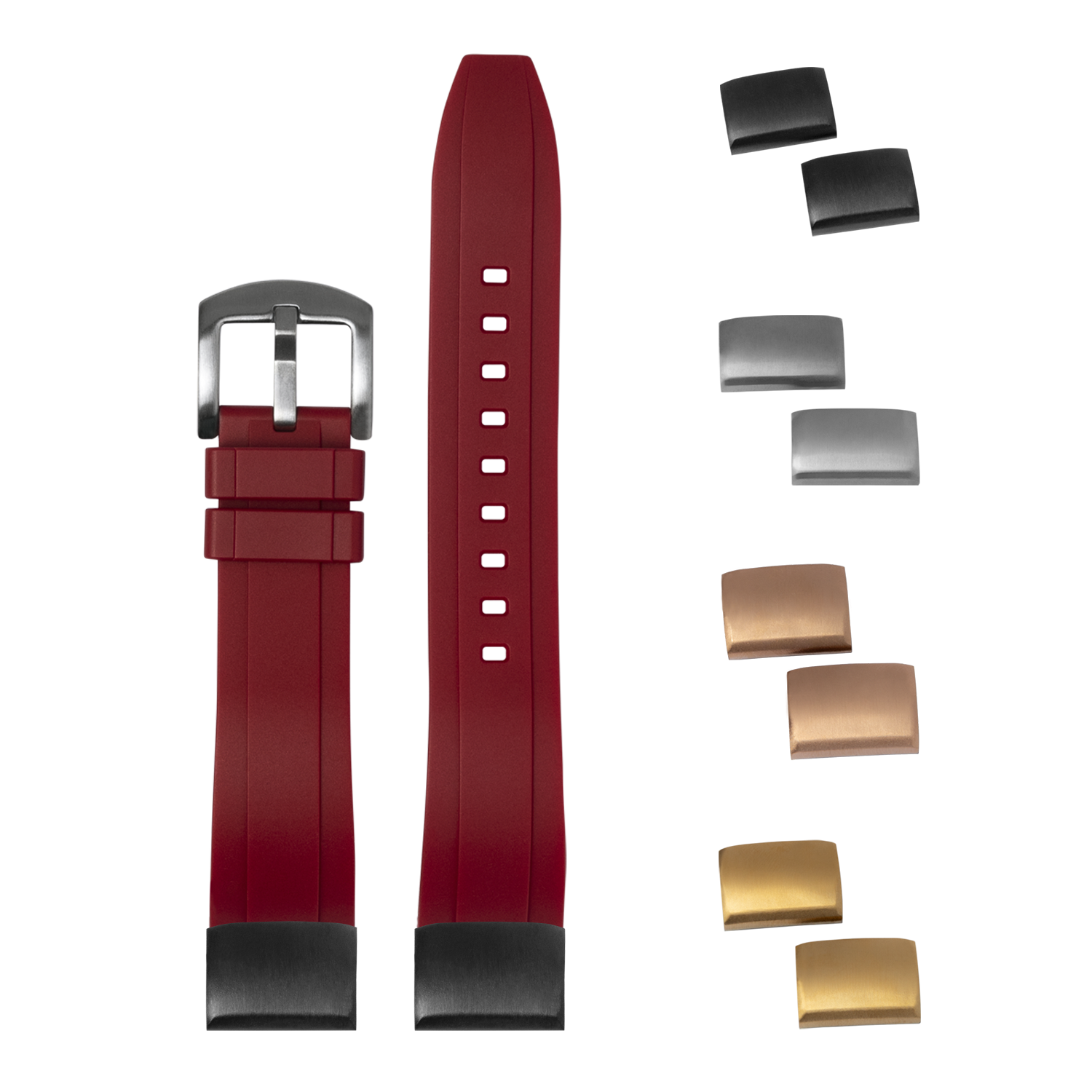 QuickFit Kingston red FKM rubber watch band 20mm with interchangeable metal buckle and clasp options