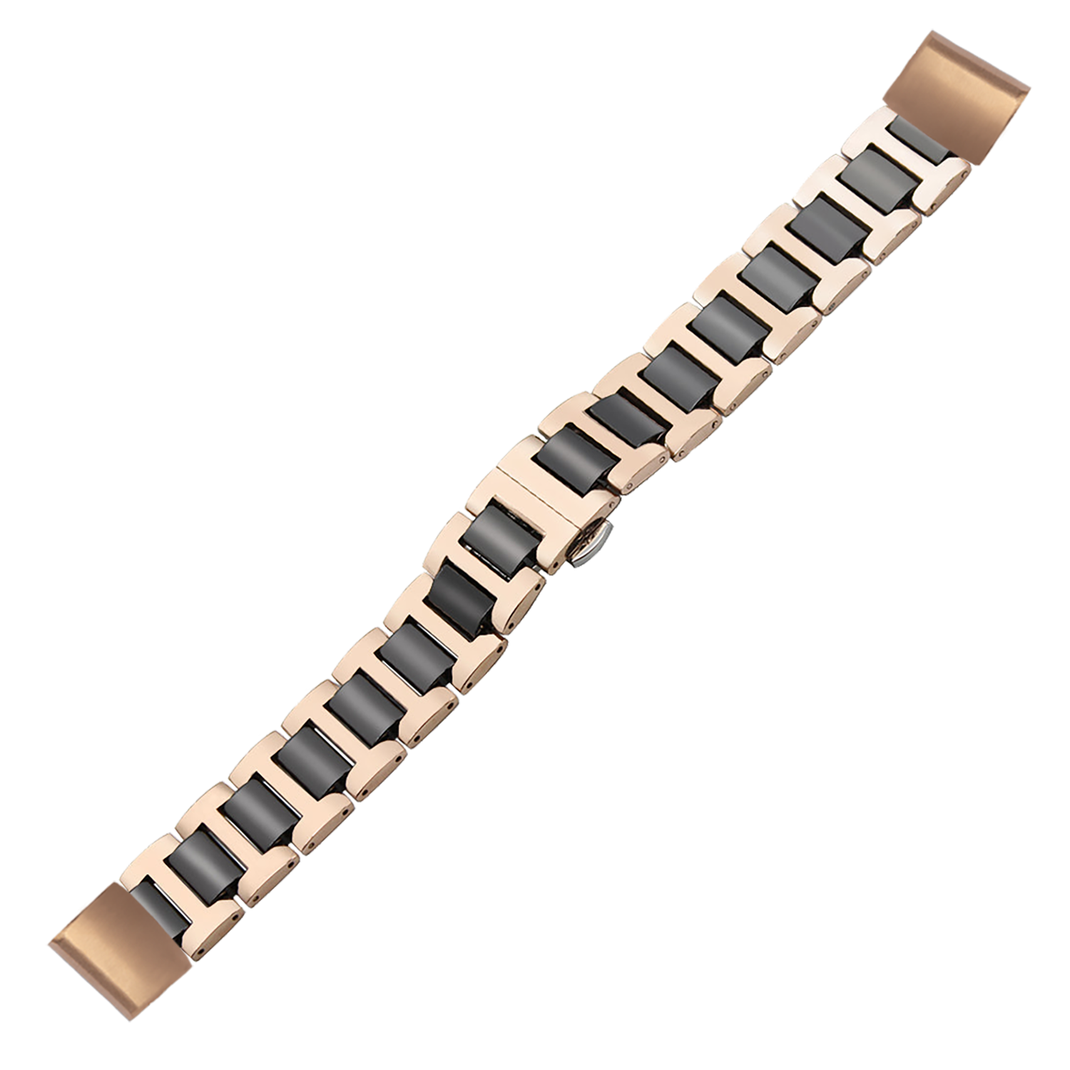 Rose gold and black ceramic watch bracelet with quick-fit release system, 20mm width for smartwatch bands
