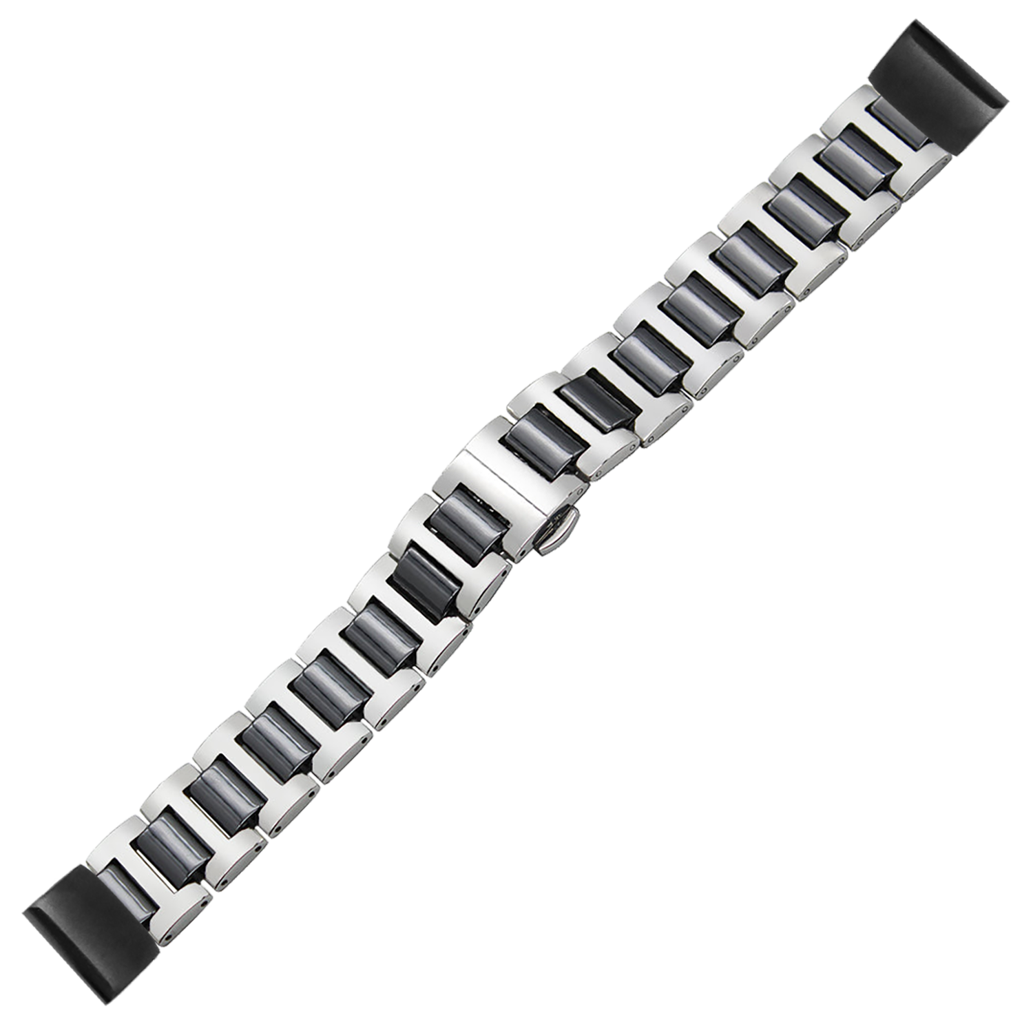 QuickFit ceramic bracelet in silver and black, 20mm width with adjustable links and deployment clasp
