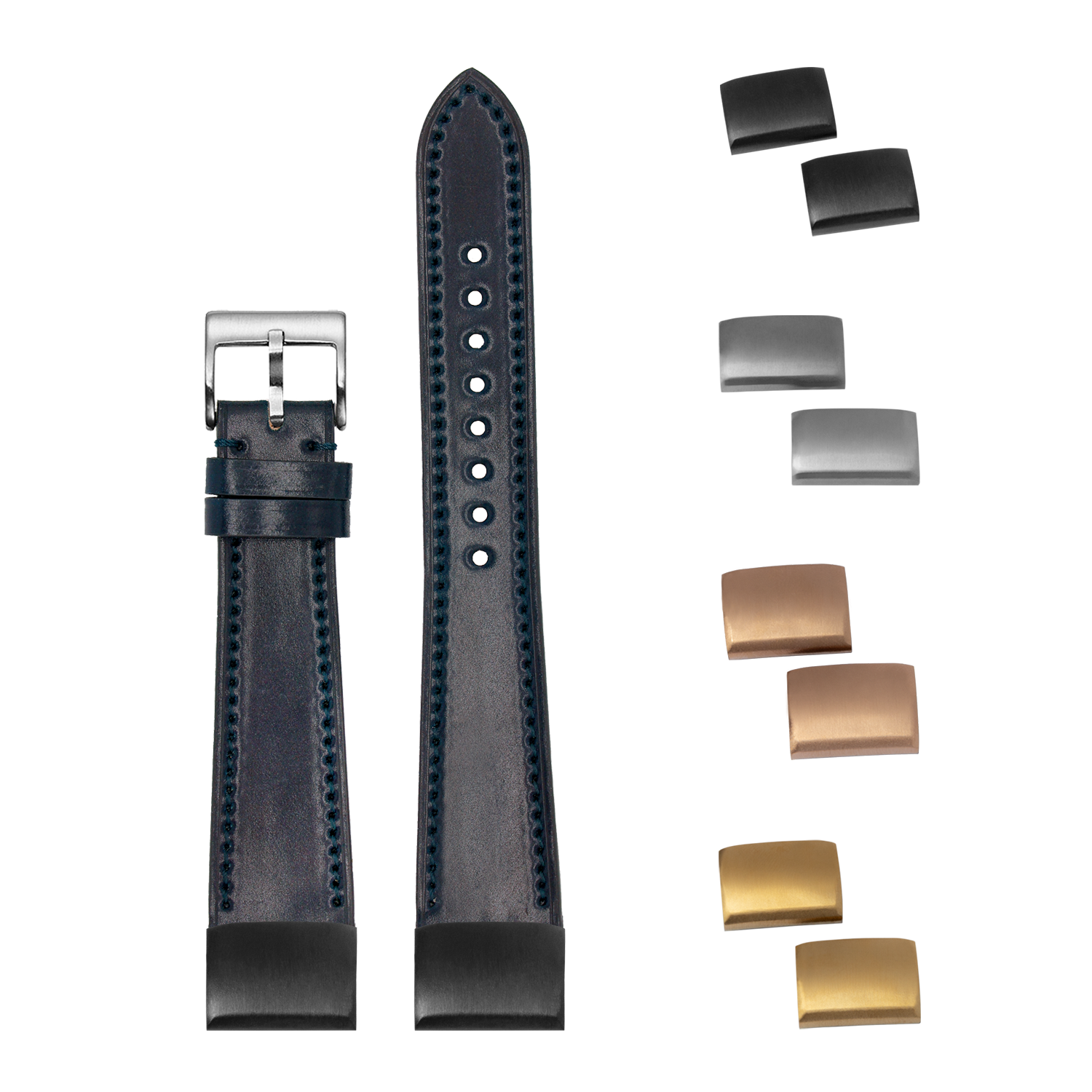 Horween Shell Cordovan navy blue 20mm quick release watch strap with stainless steel and bronze buckles included