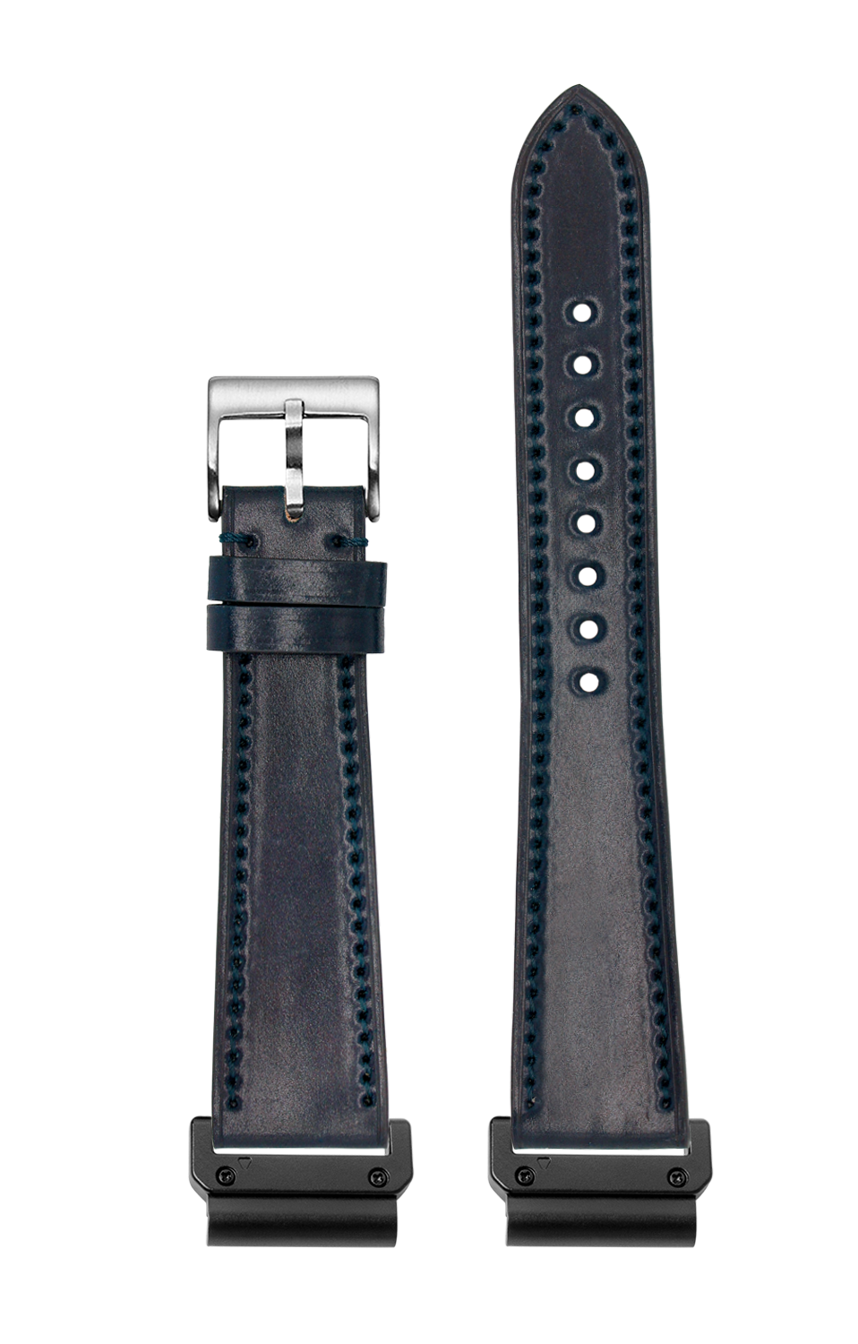 Navy blue Horween Shell Cordovan leather watch band 22mm with stainless steel buckle and quick-fit system