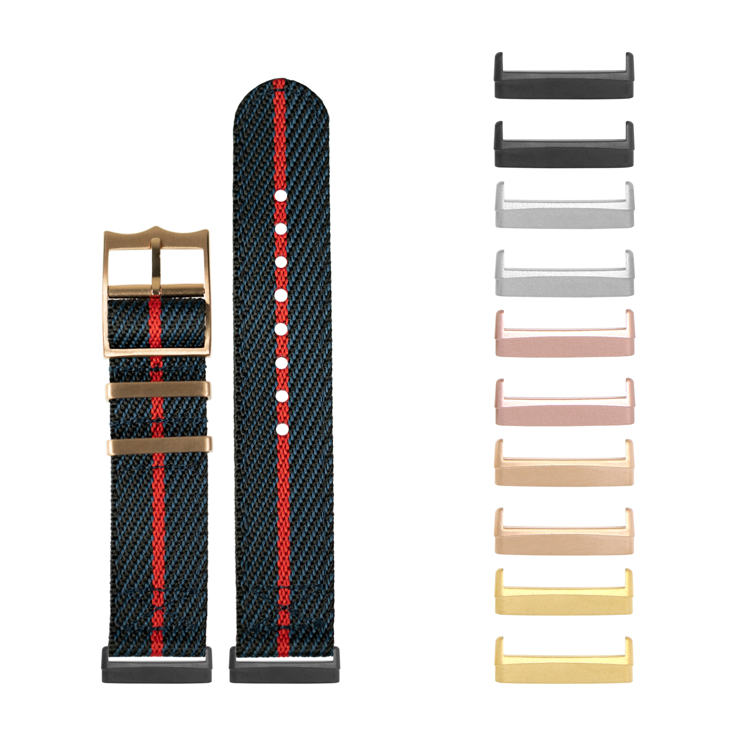 Cross militex weave watch band night blue red stripe with rose gold buckle and interchangeable hardware options