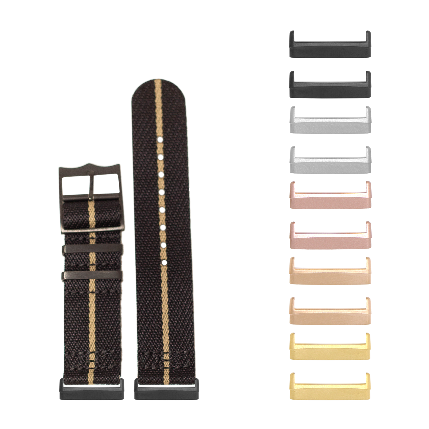 Black woven militex watch band with wheat stripe and interchangeable black hardware for Fitbit Versa and Sense smartwatches