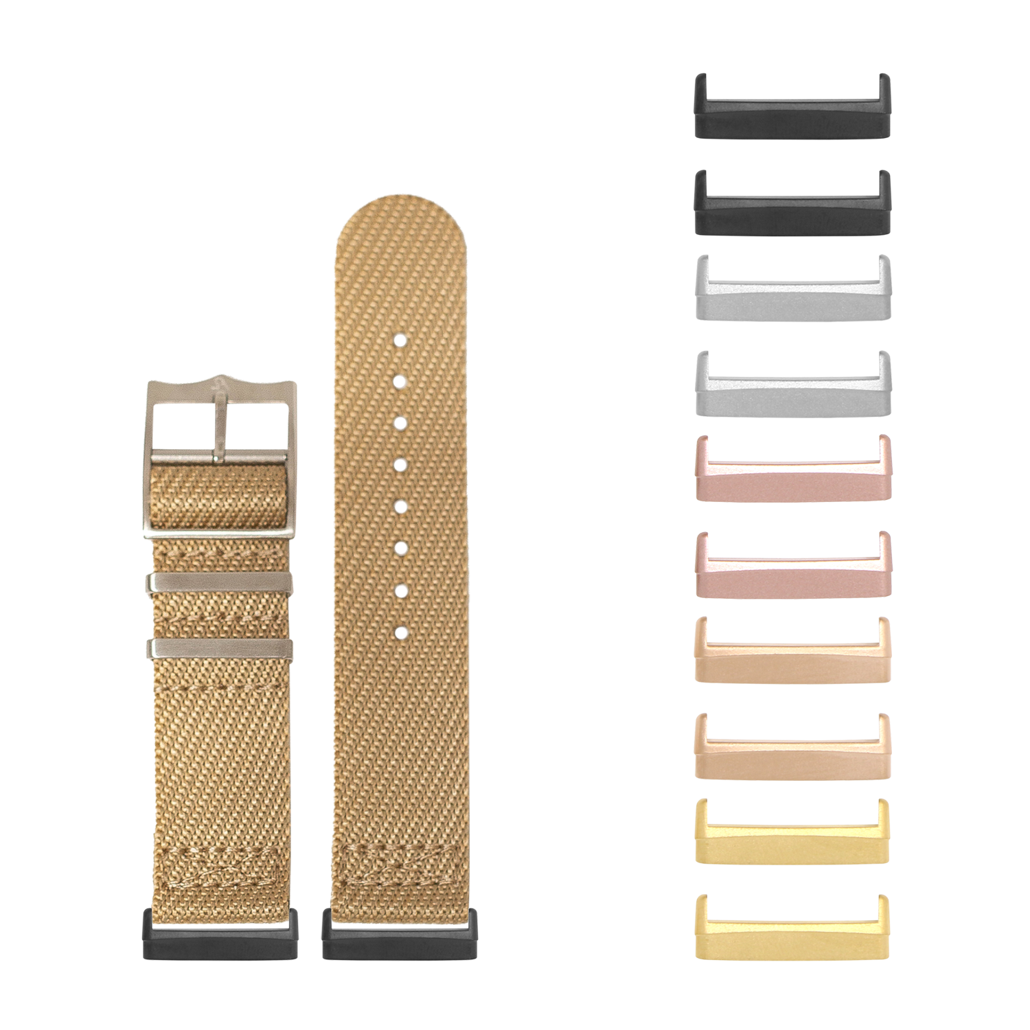 Wheat Cross Militex watch band with interchangeable metal lugs for Fitbit Versa 3, Versa 4, Sense 1 and Sense 2