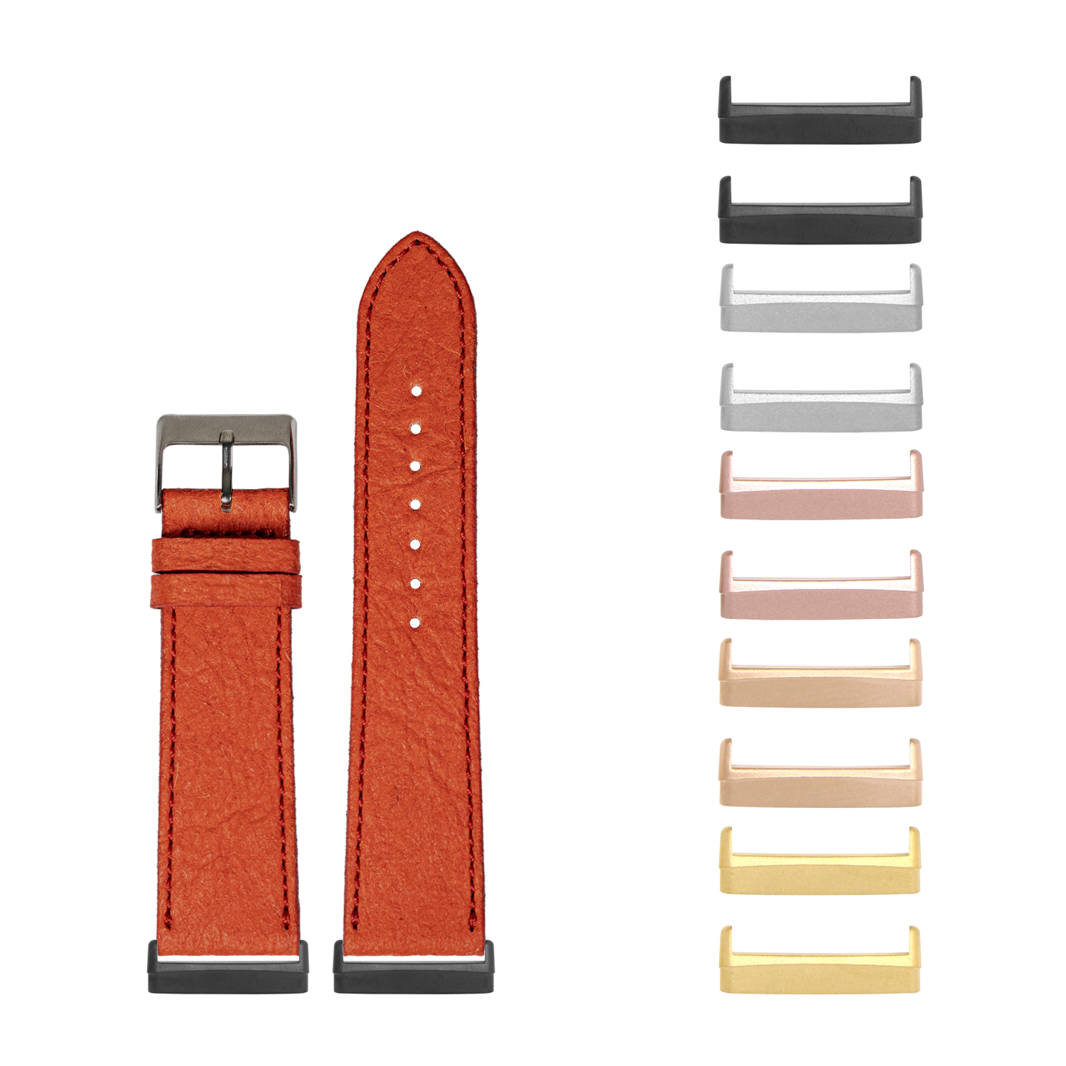 Red vegan leather watch band with interchangeable metal lugs for Fitbit Versa and Sense smartwatches