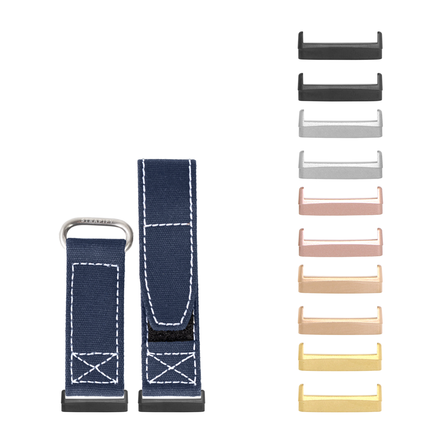 Fitbit Versa 3 4 Sense smartwatch band military velcro navy blue white stitching with interchangeable metal lugs
