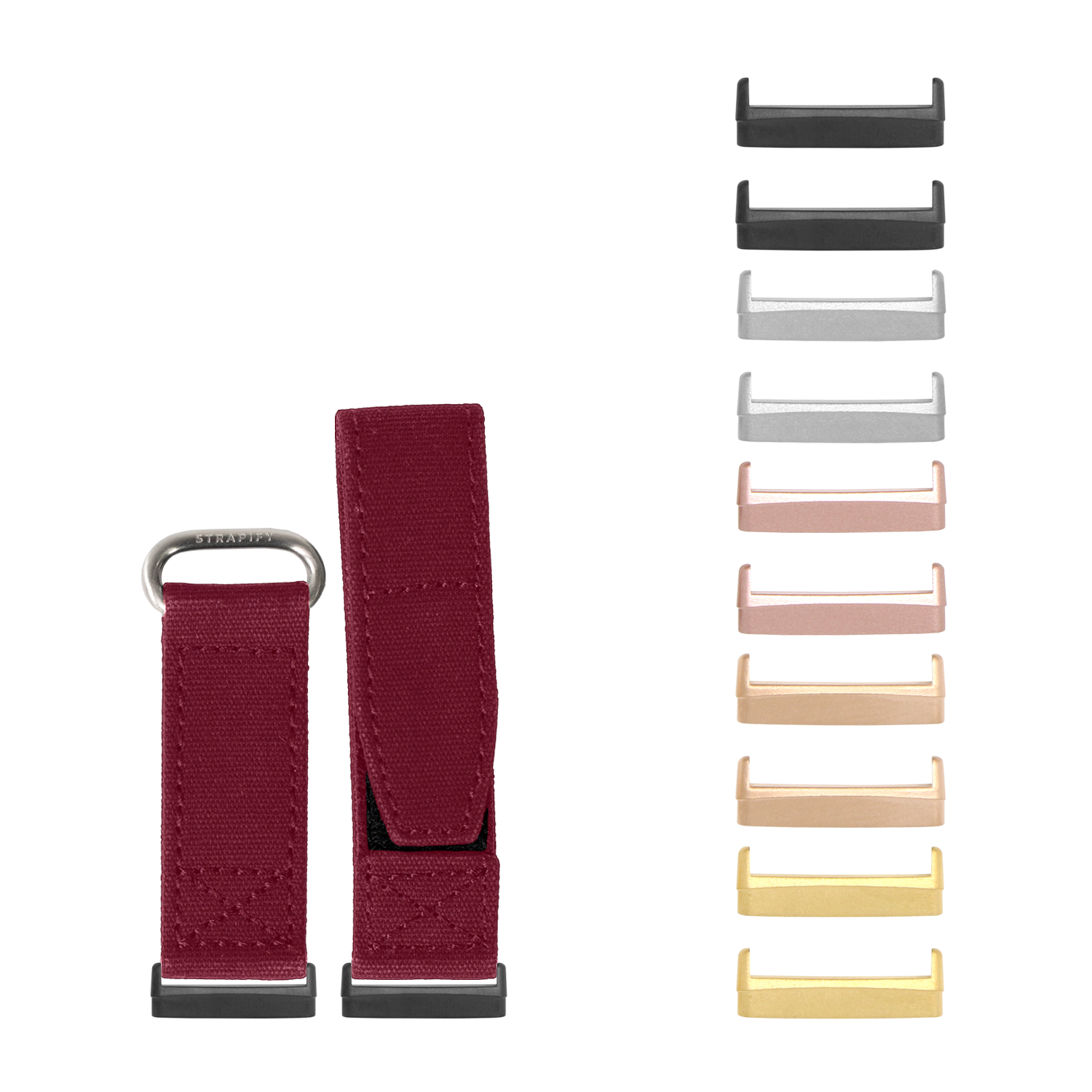 Wine red military velcro watch straps for Fitbit Versa 3, Versa 4, Sense 1 and Sense 2 with metal hardware and color options