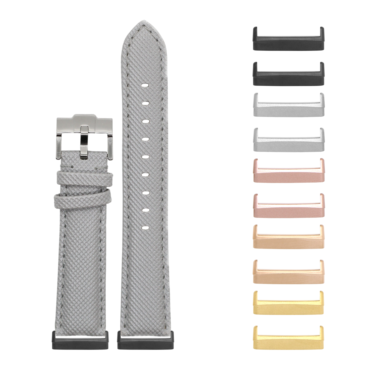 Sailcloth silver grey watch band with interchangeable metal lugs for Fitbit Versa and Sense smartwatches
