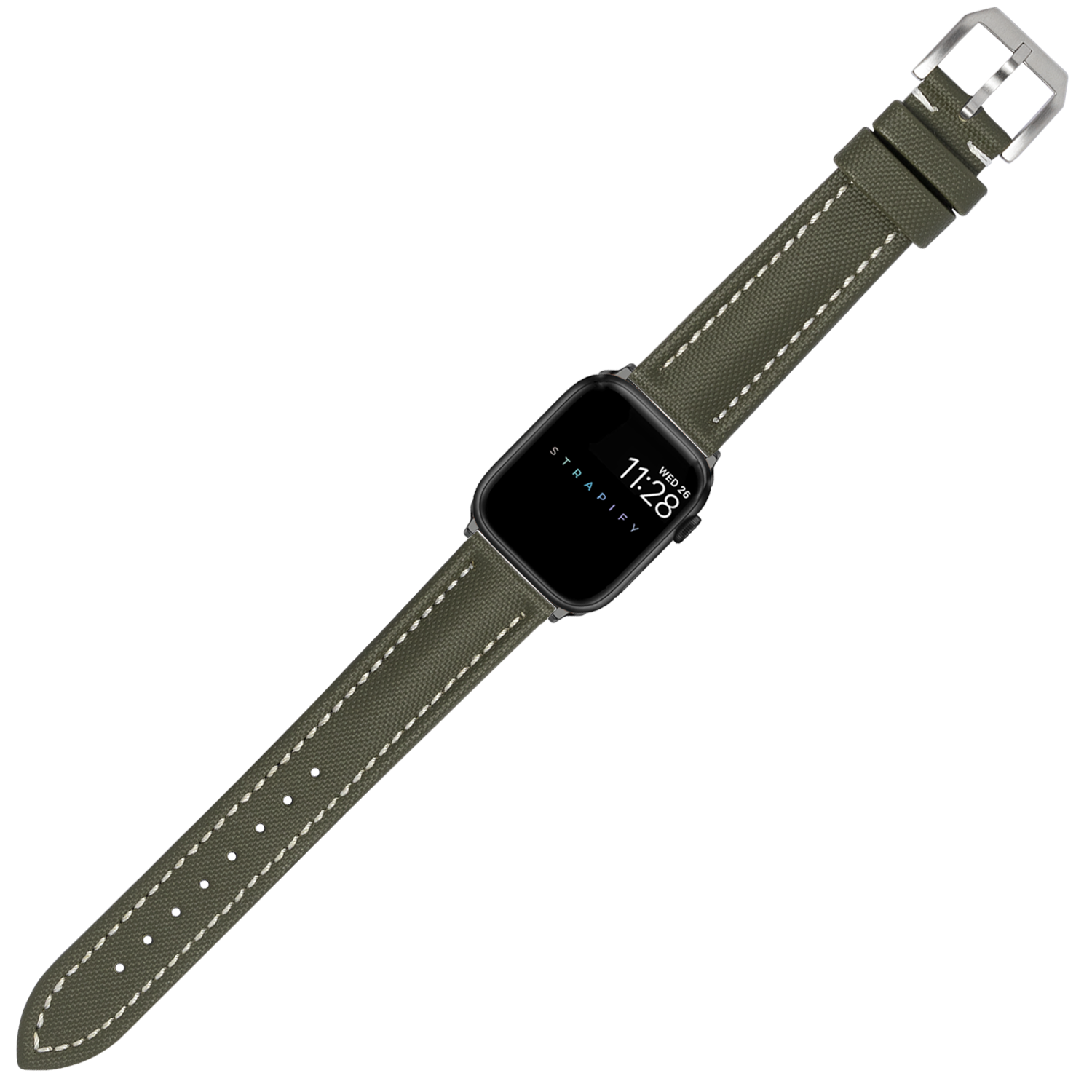 [Apple Watch] King Sailcloth - Army Green with White Stitching