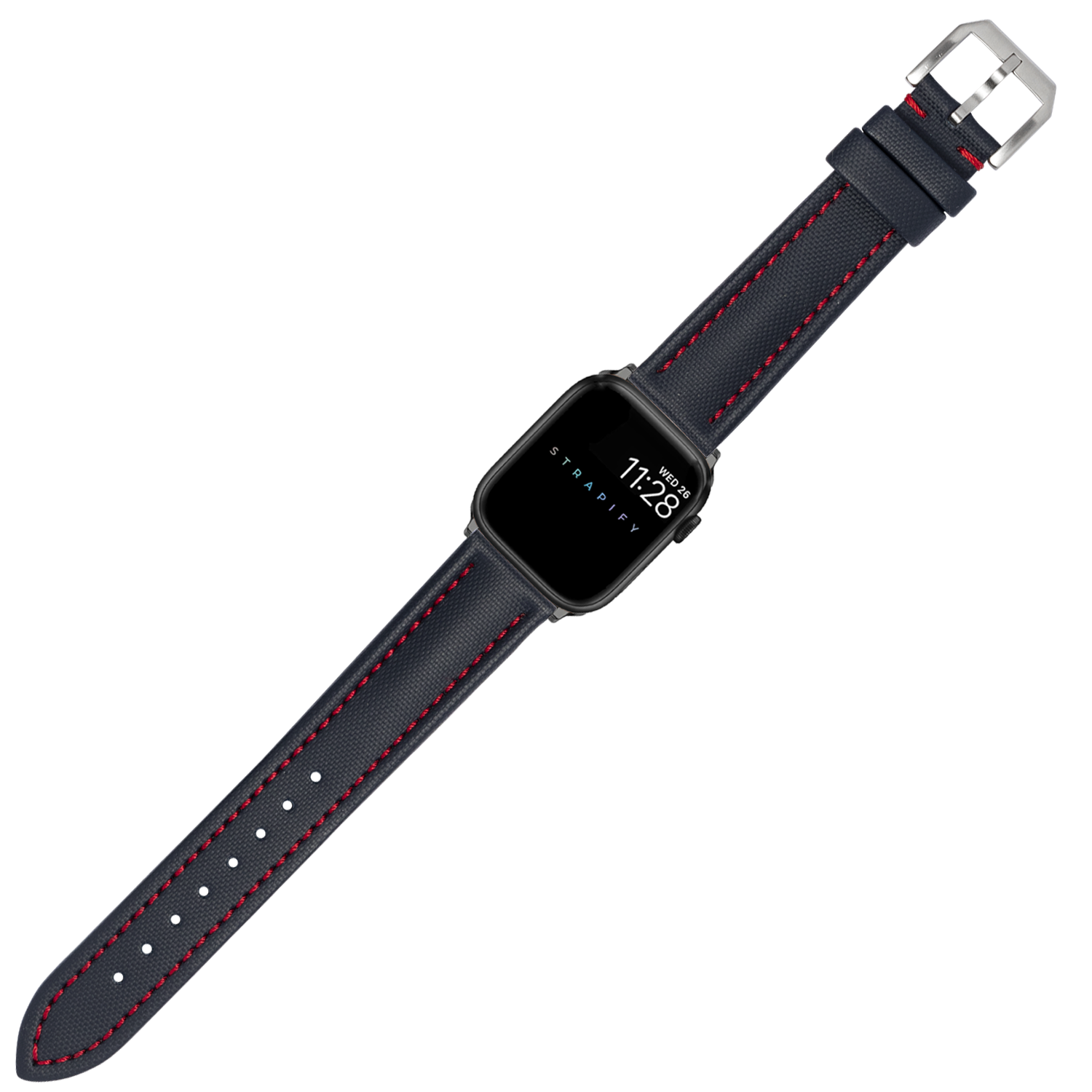 [Apple Watch] King Sailcloth - Navy Blue with Red Stitching