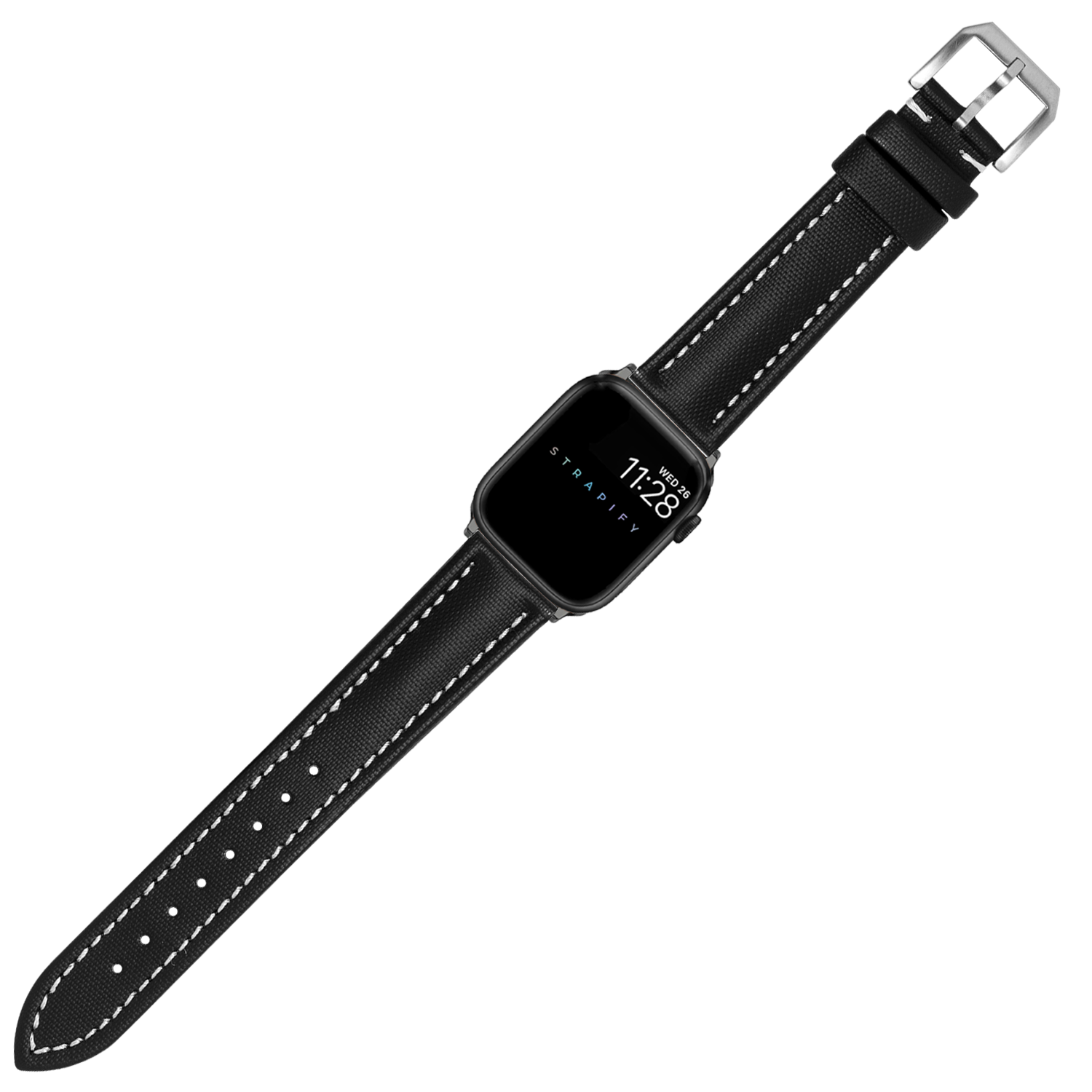 [Apple Watch] King Sailcloth - Black with White Stitching