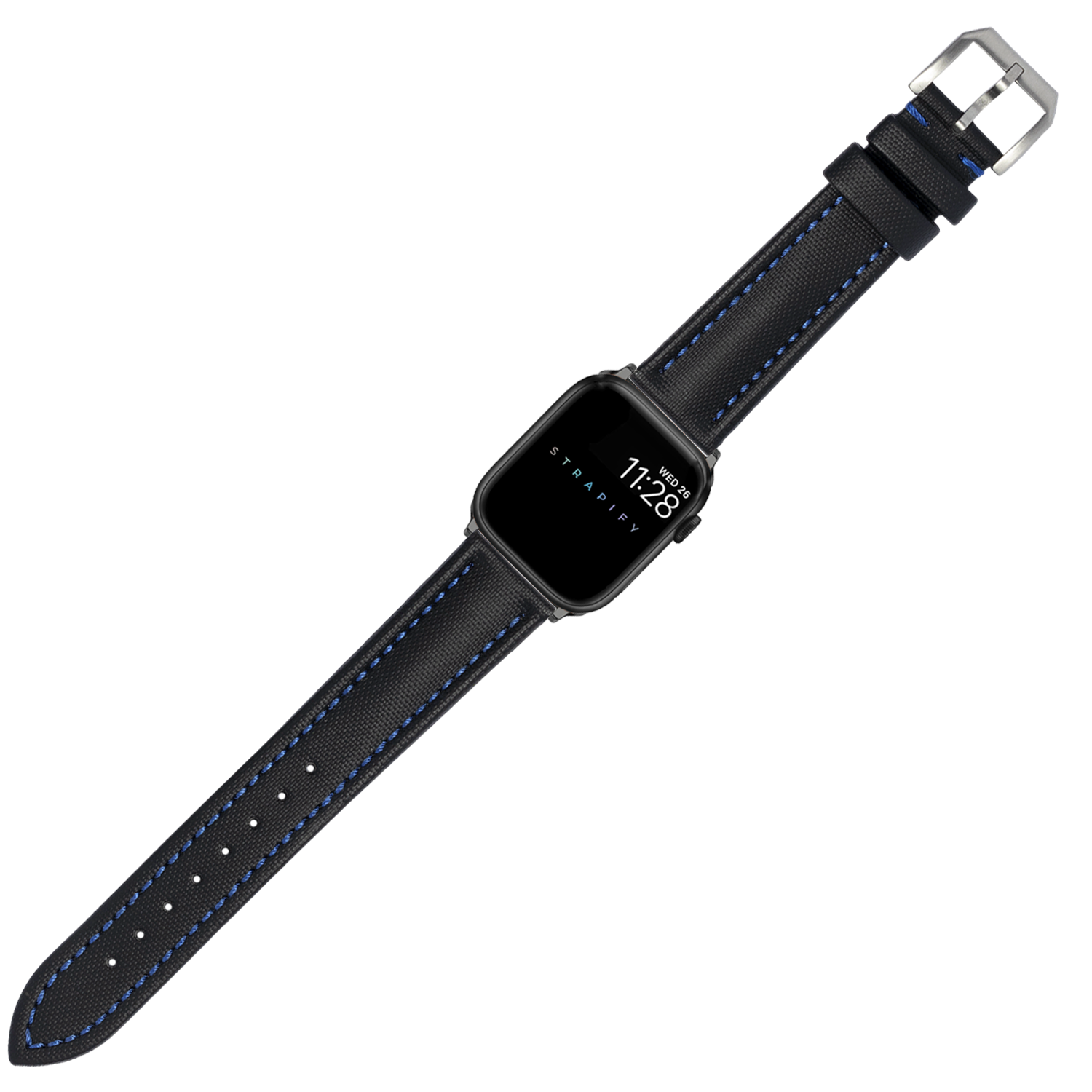 [Apple Watch] King Sailcloth - Black with Navy Blue Stitching