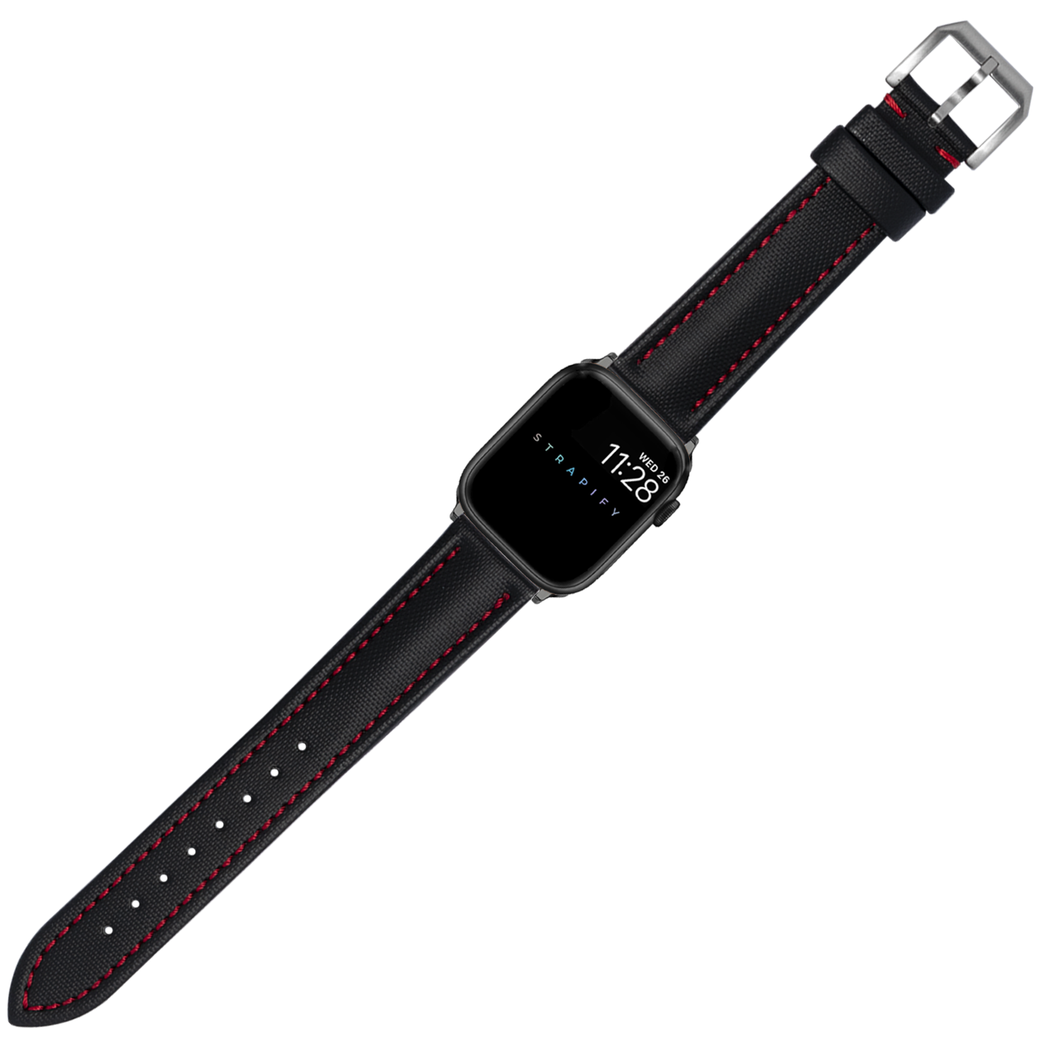 [Apple Watch] King Sailcloth - Black with Red Stitching