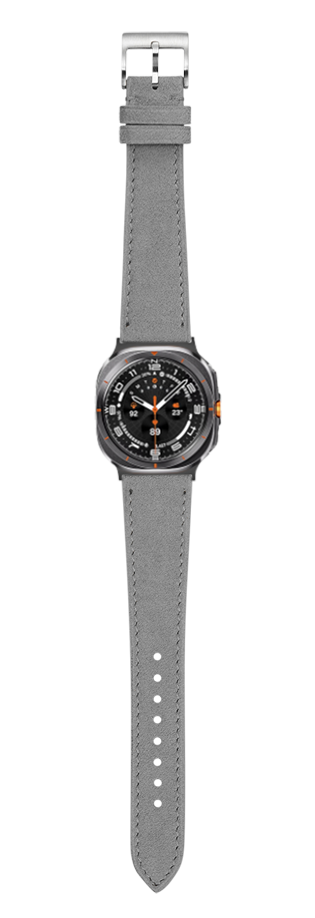 Grey Alcantara leather watch strap with stainless steel buckle for Galaxy Watch 8 Ultra smartwatch