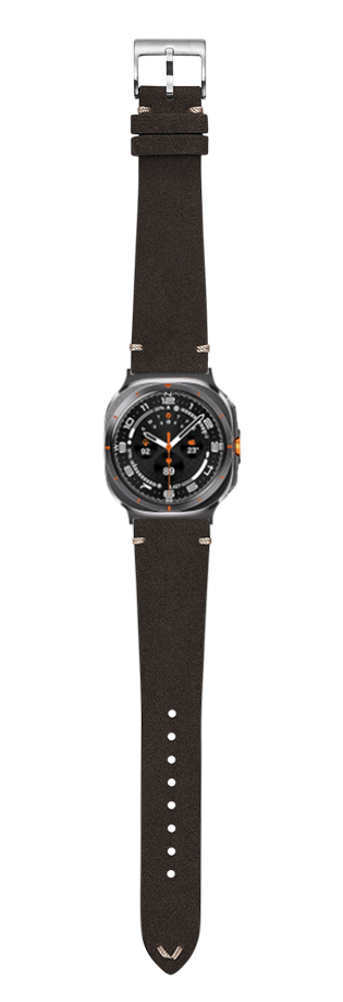 Dark brown Alcantara leather vintage watch band with stainless steel buckle and black dial chronograph sports watch