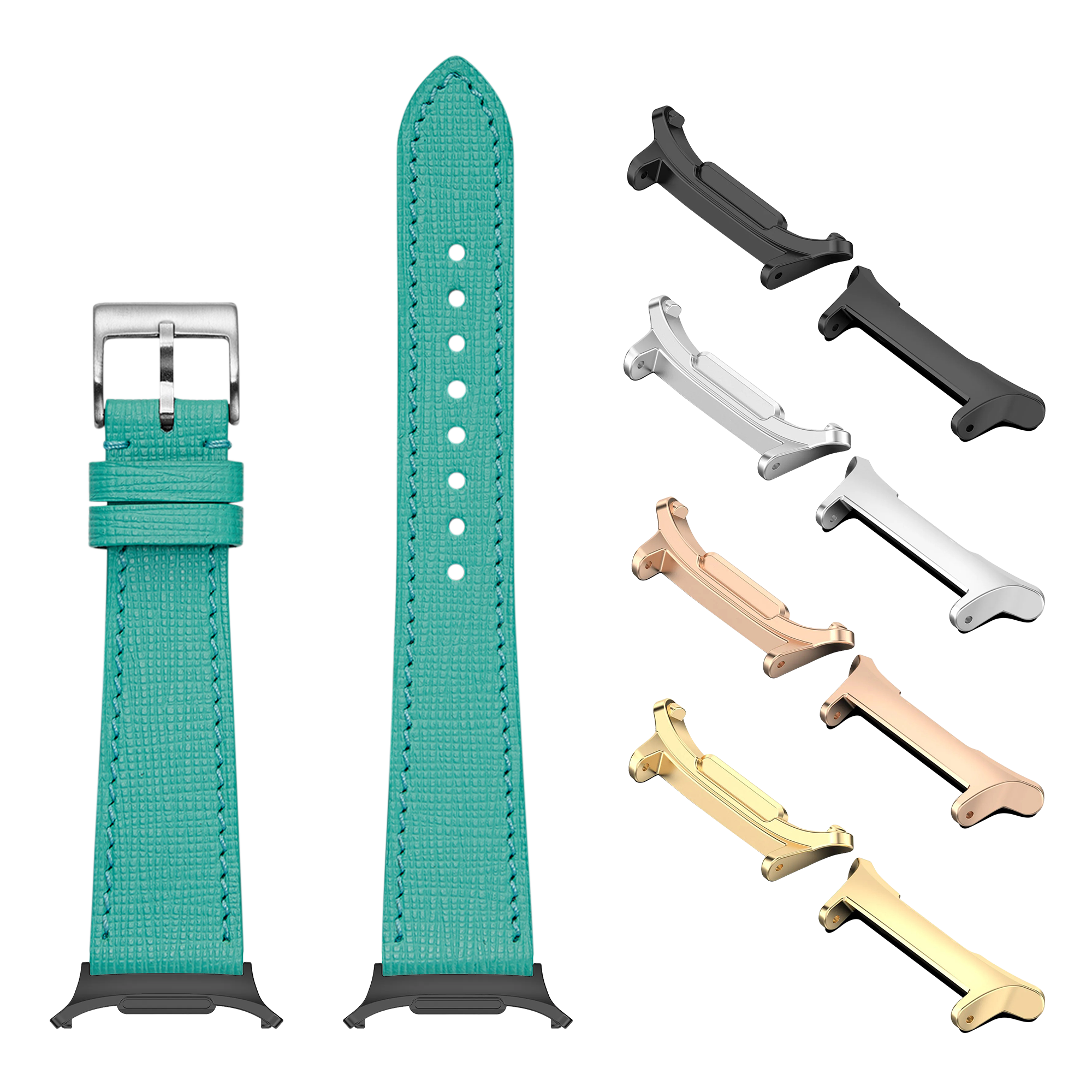 Tiffany blue chevre saffiano leather smartwatch band with interchangeable metal and black lugs for Galaxy Watch 8 Ultra