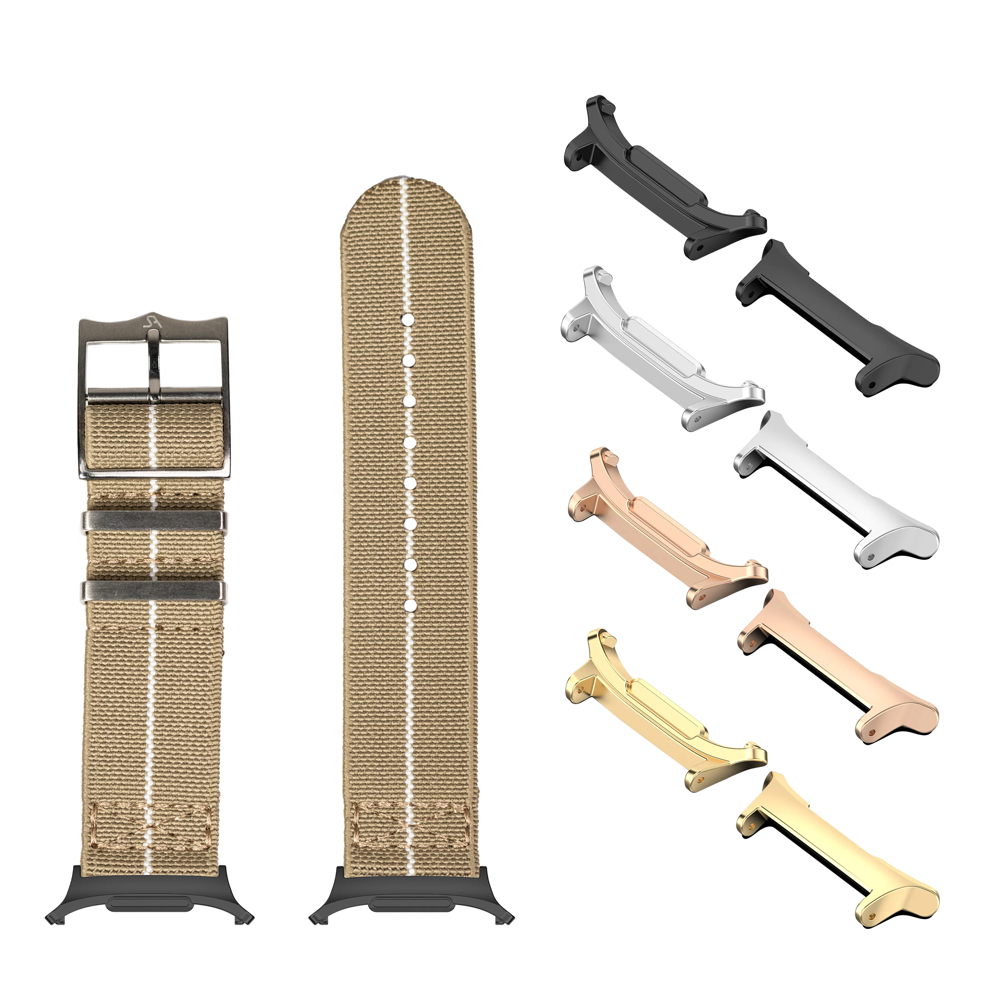 Cat scratching posts with sisal rope and multiple metal brackets in various finishes including black, chrome, rose gold and brass