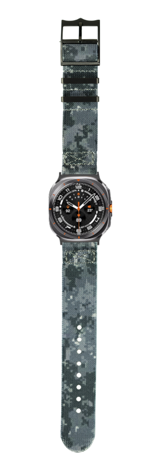 Digital camo fabric watch band with black hardware for Galaxy Watch 8 Ultra smartwatch