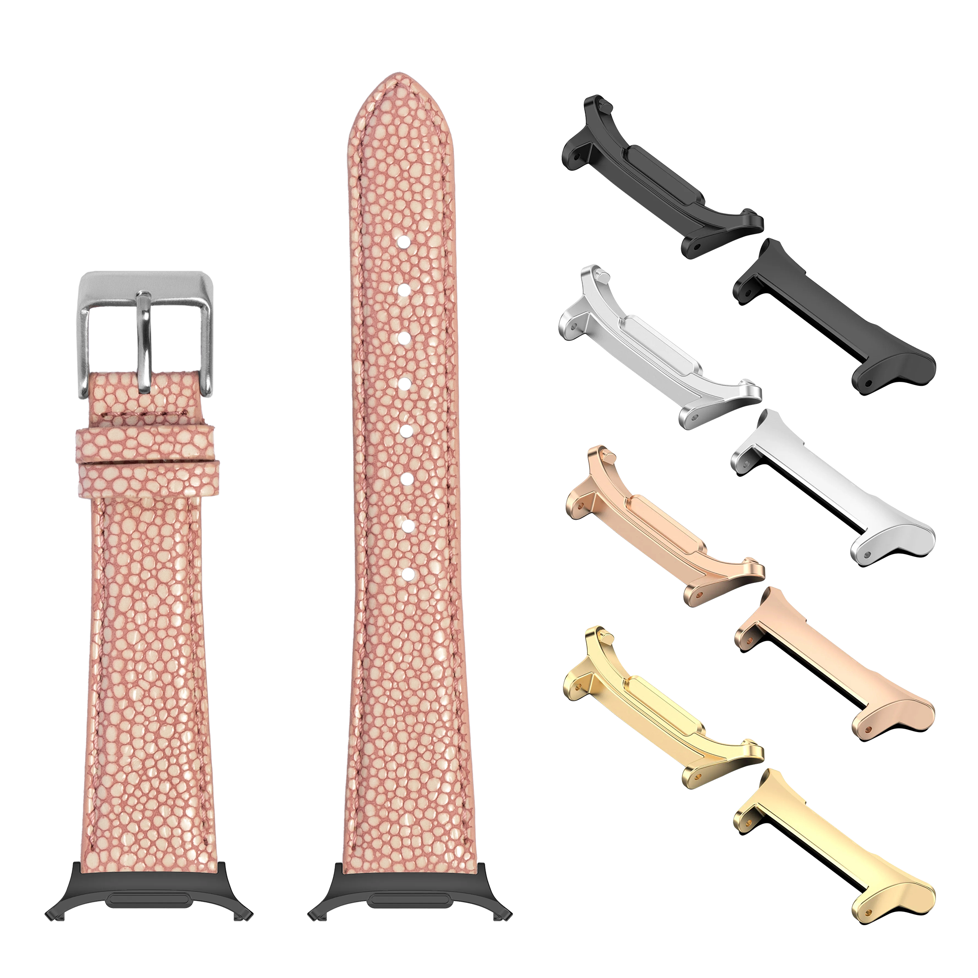 Pink stingray textured watch bands and interchangeable metal lugs for Galaxy Watch 8 and Ultra smartwatches