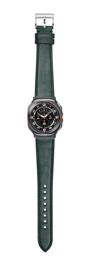 Green Horween Shell Cordovan leather watch band for Galaxy Watch 8 Ultra with stainless steel buckle