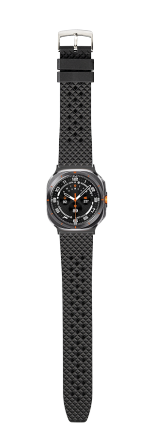 Black FKM rubber watch strap with honeycomb pattern and metal buckle for Galaxy Watch 8 Ultra smartwatch