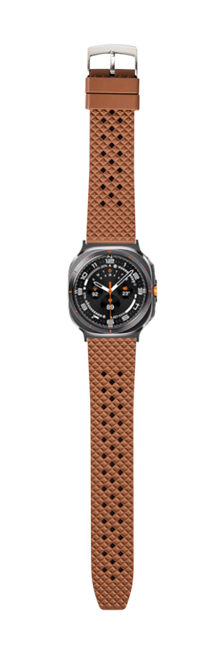 Brown honeycomb FKM rubber watch band with silver buckle for Galaxy Watch 8 and Ultra models