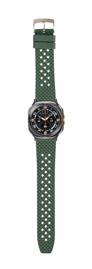 Green honeycomb FKM rubber watch band with diamond quilted texture and metal buckle for Galaxy Watch 8 Ultra